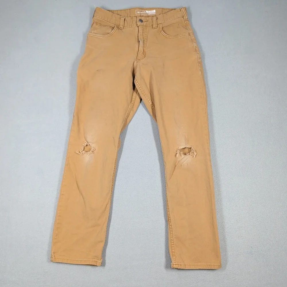 Carhartt Work‎ Pant Mens 31x32 Tan Rugged Flex Relaxed Fit BN2517-M Distressed